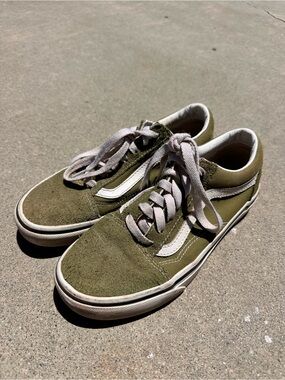 Vans Kids Old Skool Olive Green and White Sneakers